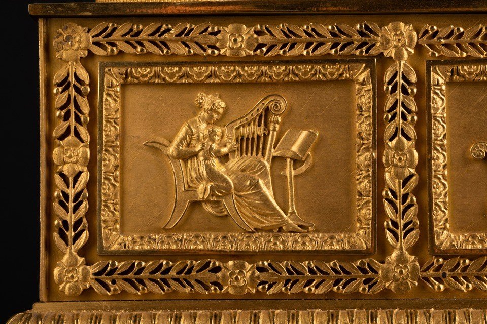 Pendule En Bronze Doré Empire Signé Lefèvre, Vers 1815-photo-3