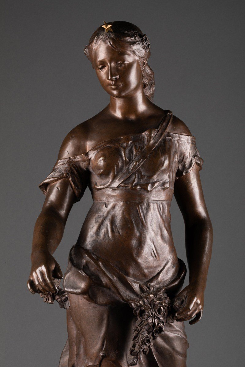 Bronze Patiné "La Fée Aux Fleurs", Signé "Ch. Blanc" 1896, France-photo-2