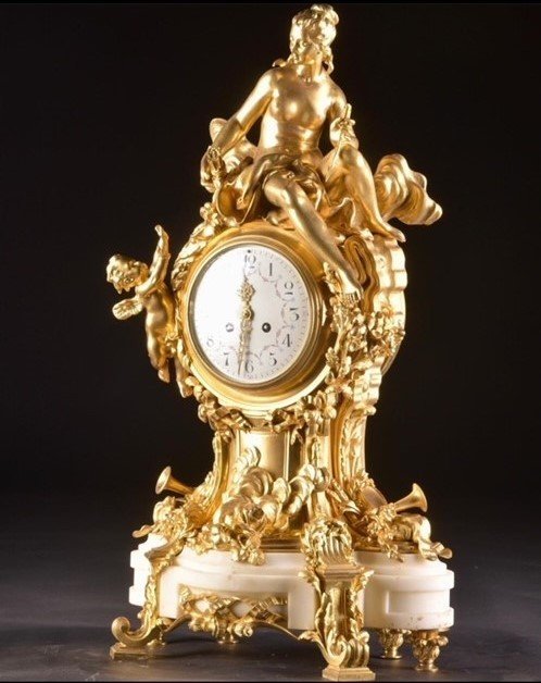 Napoleon III Gilt Bronze Clock, Louis XVI Style, 19th Century-photo-2