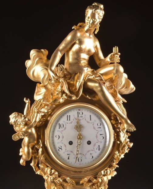 Napoleon III Gilt Bronze Clock, Louis XVI Style, 19th Century-photo-2