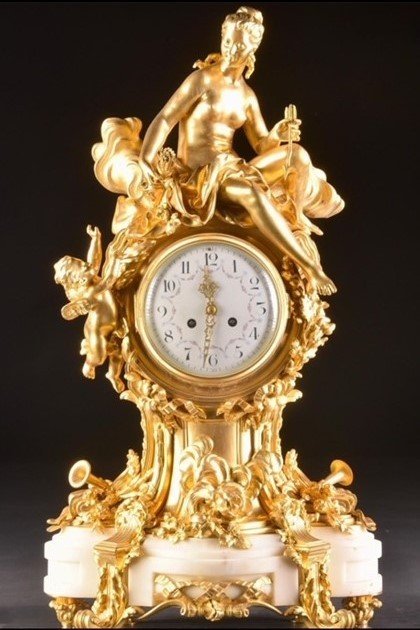 Napoleon III Gilt Bronze Clock, Louis XVI Style, 19th Century