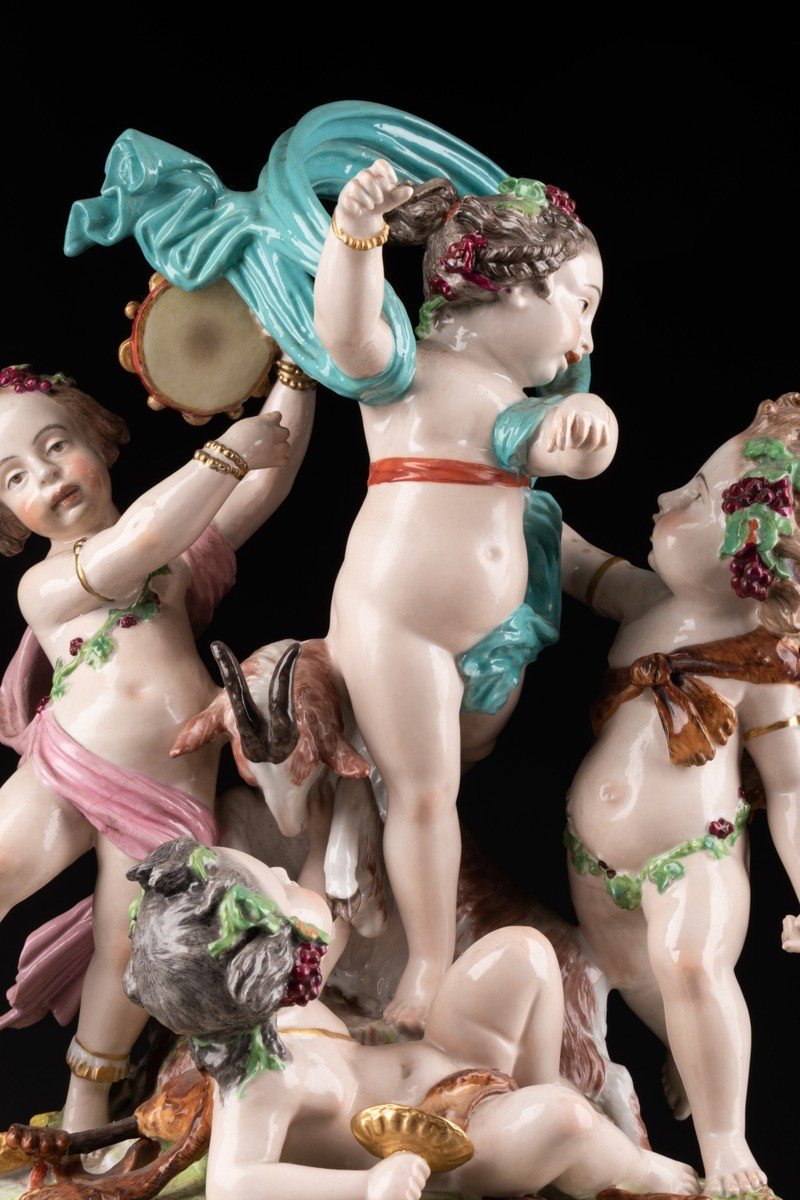 Groupe En Porcelaine "Bacchus"  Enfants 20e Siècle-photo-3