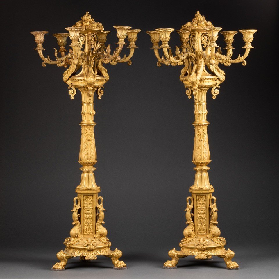 Large Pair Of Empire Period Gilt Bronze Candelabra Attributed To Claude Galle Circa 1805-photo-8