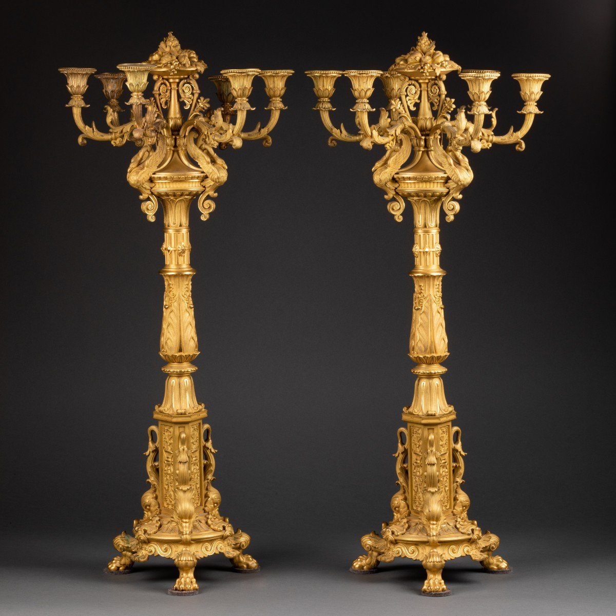 Large Pair Of Empire Period Gilt Bronze Candelabra Attributed To Claude Galle Circa 1805