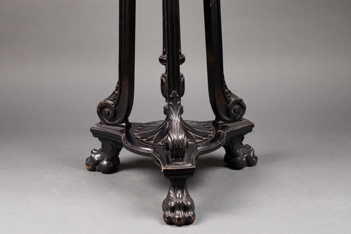 Napoleon III Round Table In Marble Marquetry And Black Lacquered Wood 19th Century France-photo-2