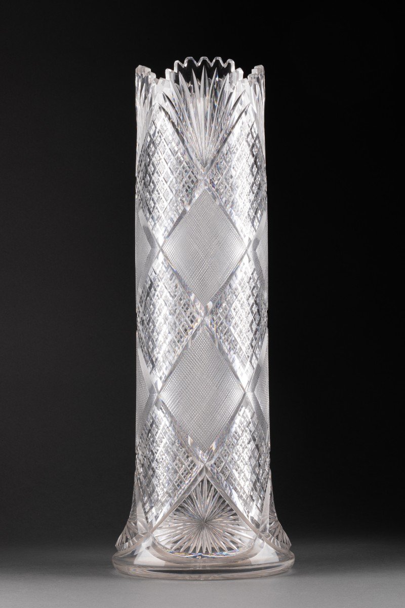 Diamond Point Cut Crystal Vase Circa 1920-photo-2