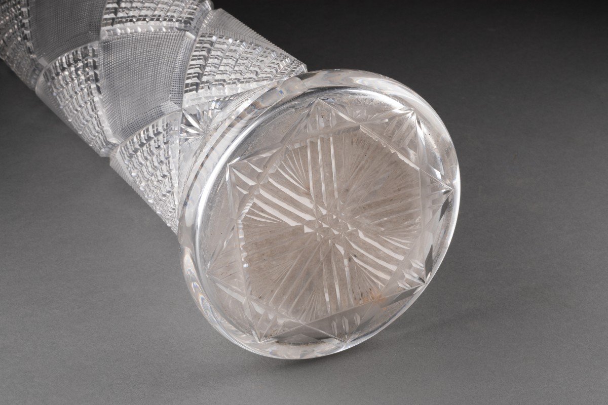 Diamond Point Cut Crystal Vase Circa 1920-photo-4