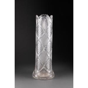 Diamond Point Cut Crystal Vase Circa 1920