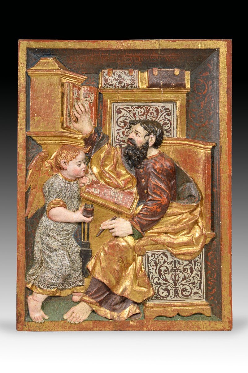 Reliefs, Saint Jean Et Saint Matthieu. Bois Polychrome. Peut-être  école De Burgos, XV Siècle.-photo-3