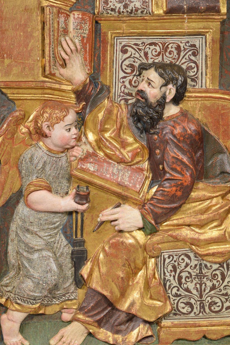 Reliefs, Saint Jean Et Saint Matthieu. Bois Polychrome. Peut-être  école De Burgos, XV Siècle.-photo-1