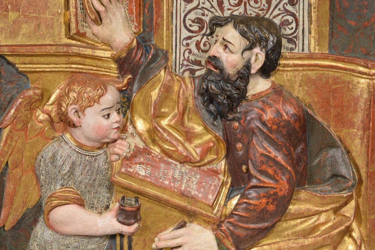 Reliefs, Saint Jean Et Saint Matthieu. Bois Polychrome. Peut-être  école De Burgos, XV Siècle.-photo-6