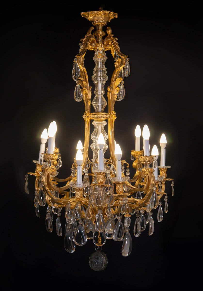 Louis XVI Style Chandelier Or Ceiling Light. Bronze, Glass. France, 19th Century.-photo-7