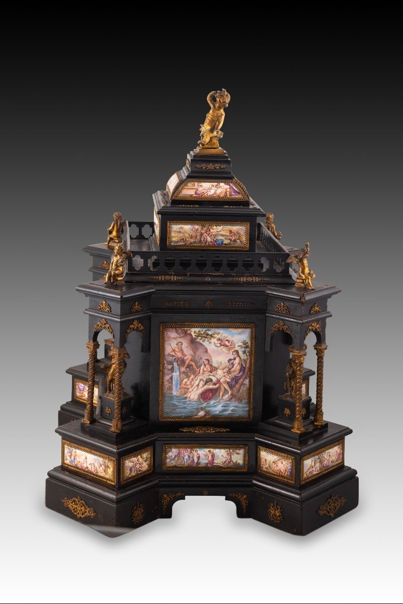 Viennese Table Jewelry Box. Wood, Enamels, Bronze. Austria, Second Half Of The 19th Century.-photo-4