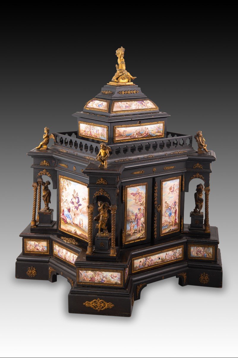 Viennese Table Jewelry Box. Wood, Enamels, Bronze. Austria, Second Half Of The 19th Century.-photo-5