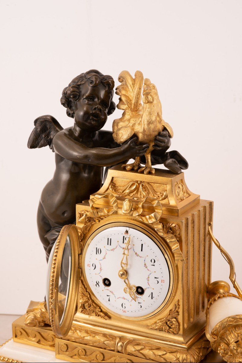 Garniture, Horloge De Table Et Chandeliers. Bronze, Marbre. d'Après Clodion.  France, XIXe Sièc-photo-3