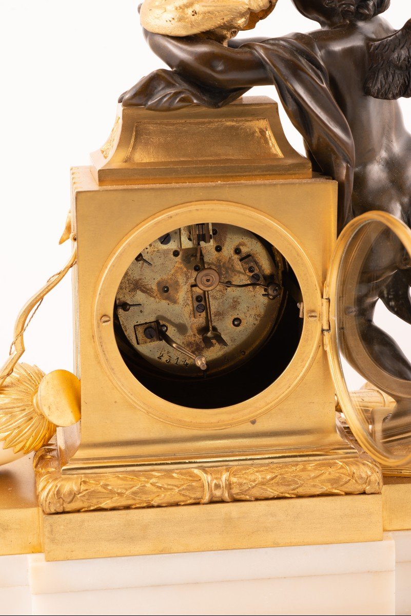 Garniture, Horloge De Table Et Chandeliers. Bronze, Marbre. d'Après Clodion.  France, XIXe Sièc-photo-4