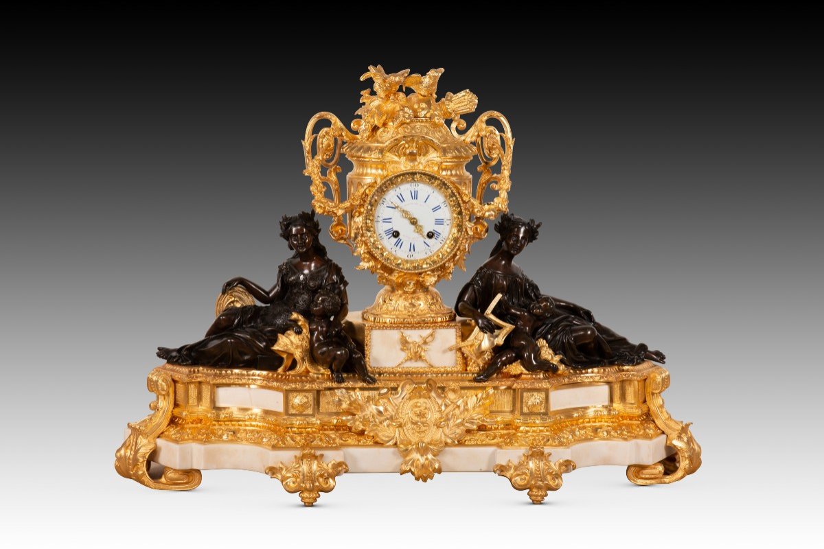 Horloge De Table. Marbre, Bronze. Japy Frères ; Boursier. Paris, France, Vers 1849-1854. 