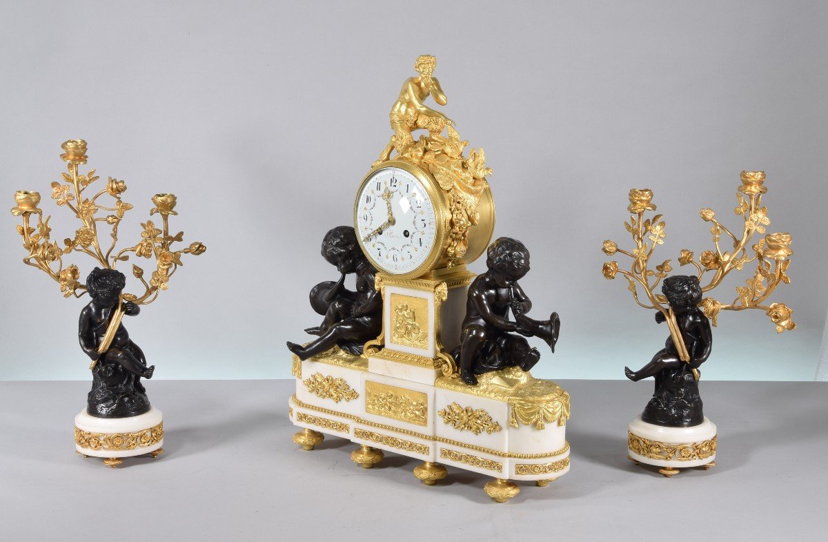 Horloge Et Garniture De Candélabre.  Raingo Frères, Aaria, Clodion. Paris, France,  XIXe Siècle-photo-2