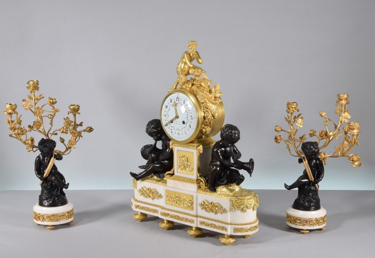 Horloge Et Garniture De Candélabre.  Raingo Frères, Aaria, Clodion. Paris, France,  XIXe Siècle-photo-4