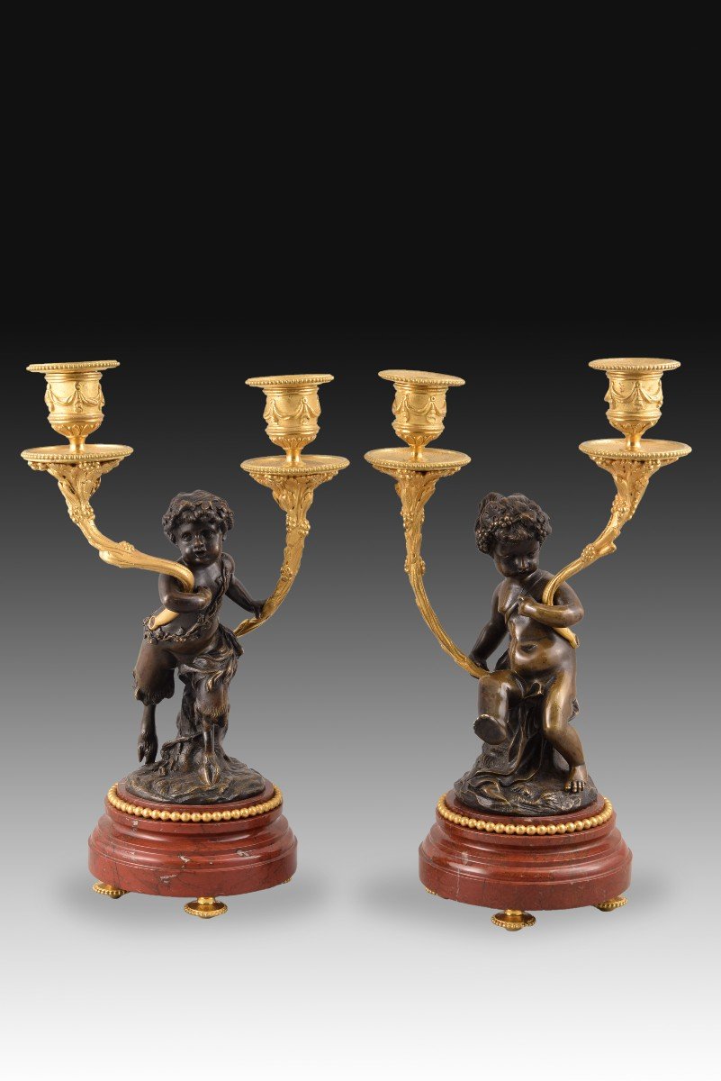 Garniture. Bronze, Red Griotte Marble. France, 19th Century, After Clodion's Models.-photo-5