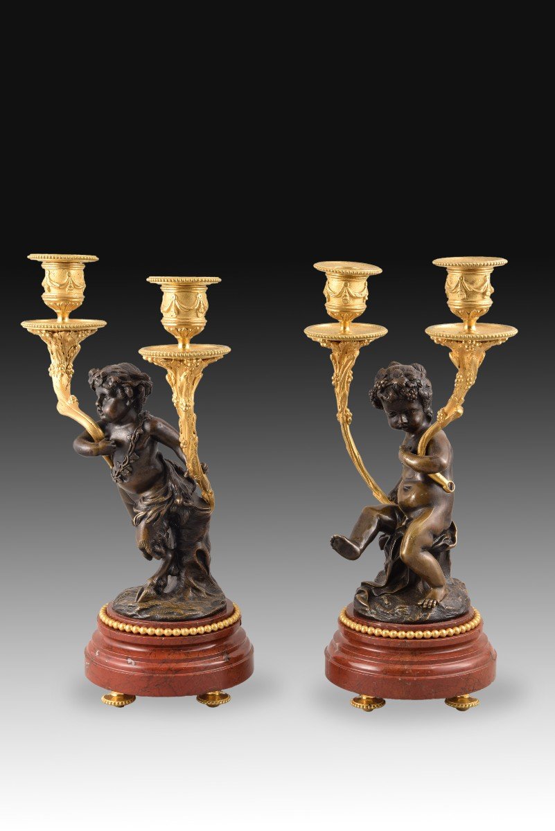 Garniture. Bronze, Red Griotte Marble. France, 19th Century, After Clodion's Models.-photo-6