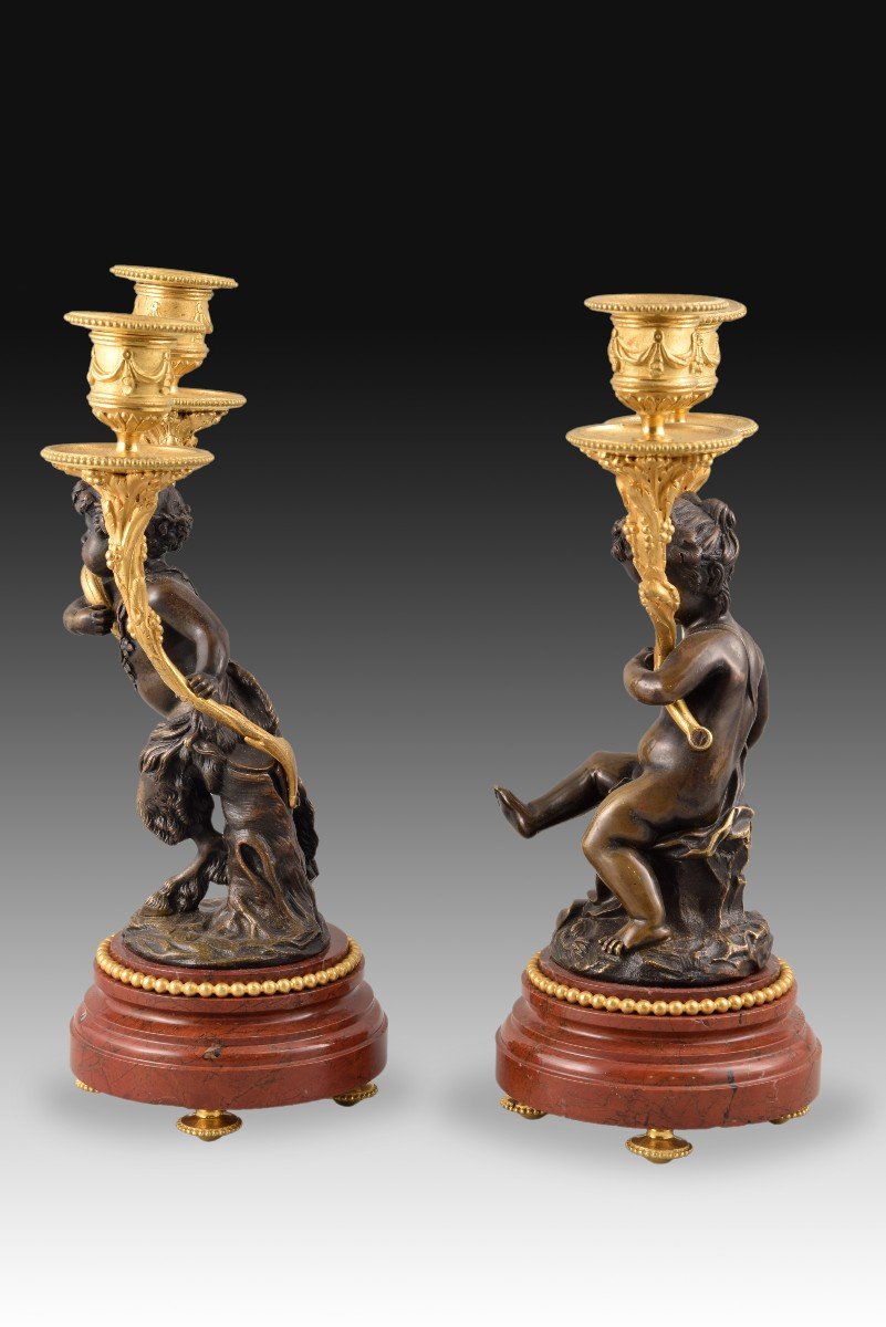 Garniture. Bronze, Red Griotte Marble. France, 19th Century, After Clodion's Models.-photo-7