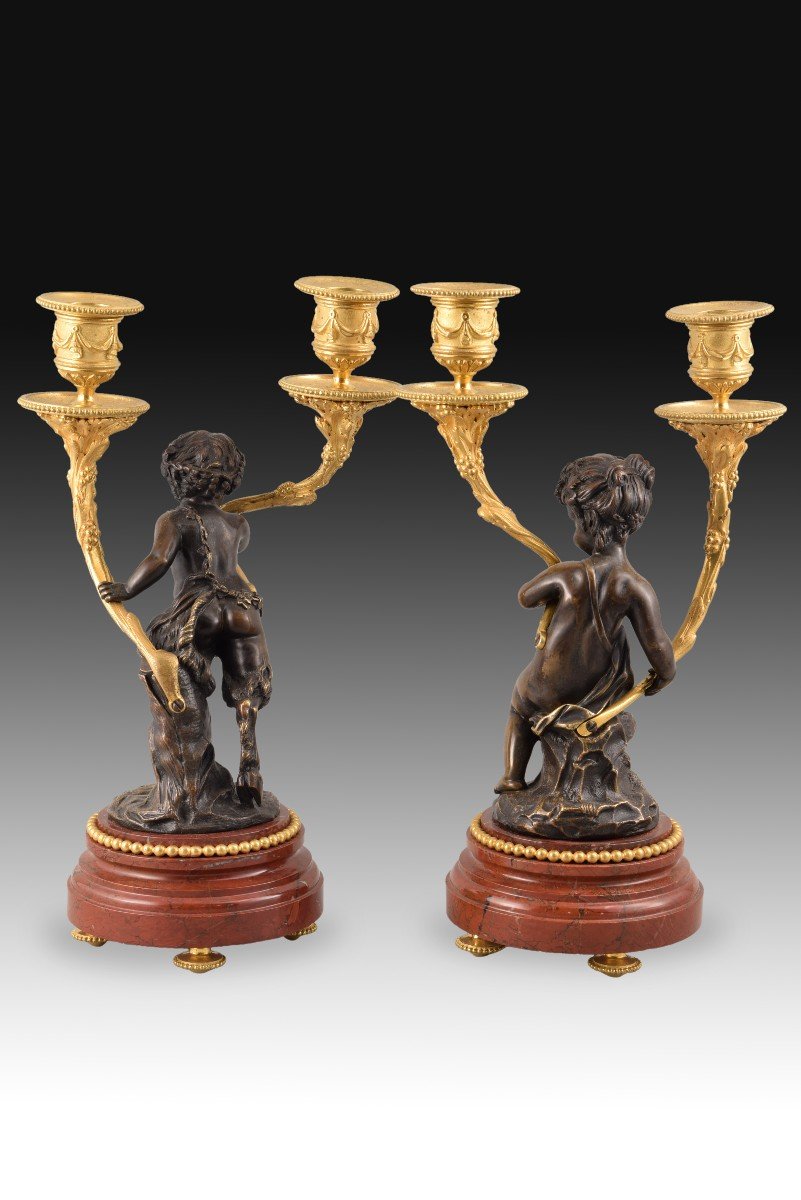 Garniture. Bronze, Red Griotte Marble. France, 19th Century, After Clodion's Models.-photo-8