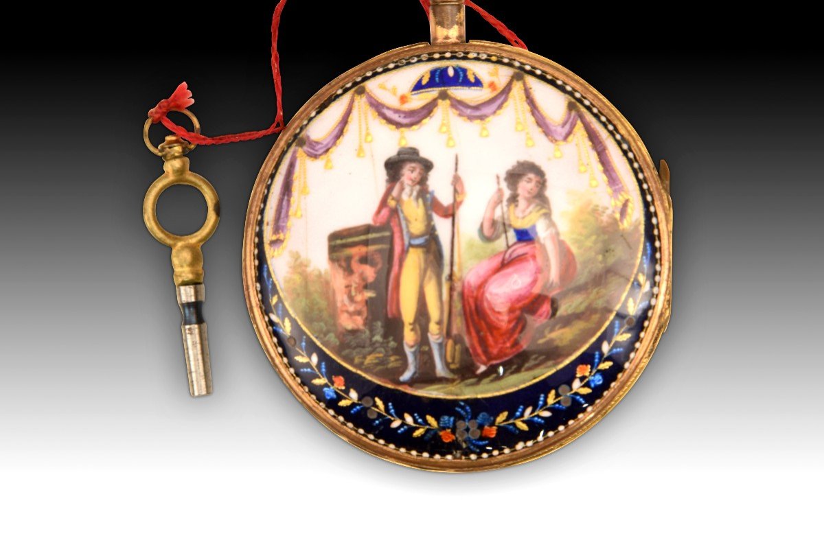 Pocket Watch, Lz Maurin. Gilded Metal, Enamels, Etc. 19th Century.-photo-3