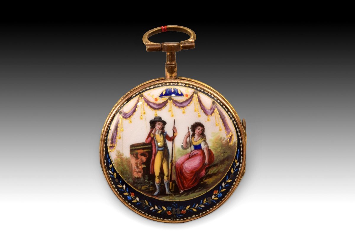 Pocket Watch, Lz Maurin. Gilded Metal, Enamels, Etc. 19th Century.-photo-4