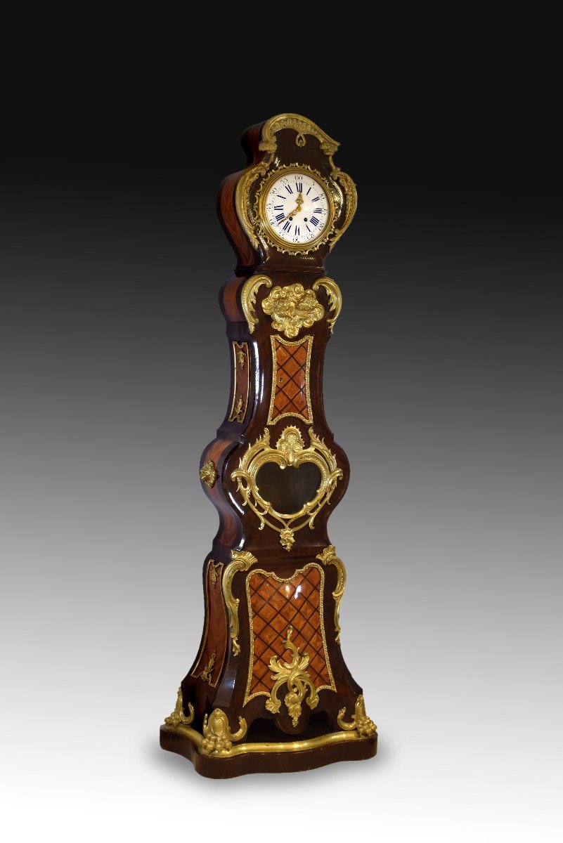 Clock. Palo Santo, Gilt Bronze... France, 19th Century, After Charles Cressent 