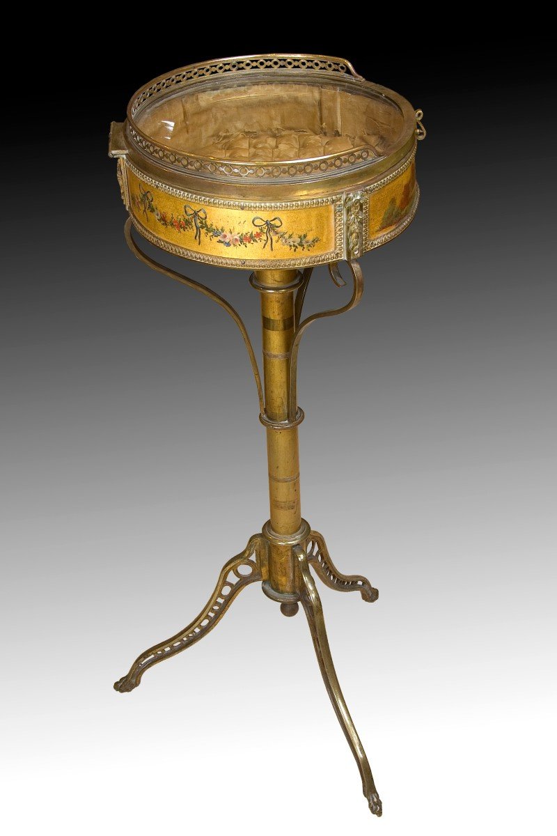 Polychrome And Gilded Bronze Gueridon Display Case, France, Napoleon III Period, 19th Century.