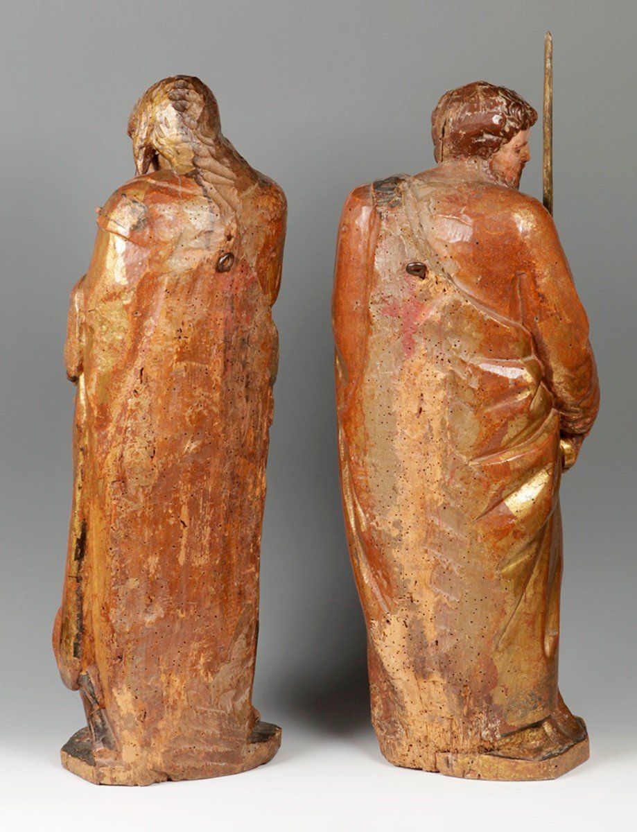 Pair Of Polychrome Wooden Sculptures. "saint John And Saint Paul. Castilian School, 16th Century.-photo-2