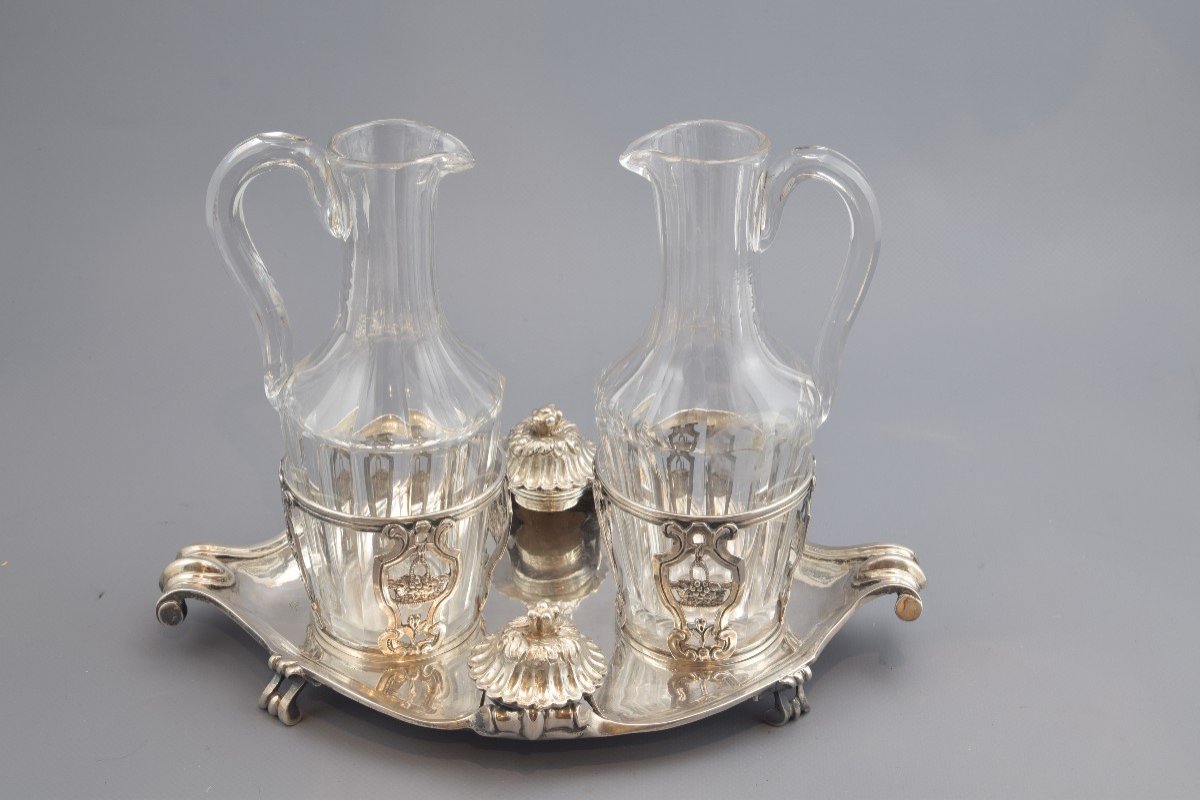 Ensemble De Burettes. Argent Et Verre. René-pierre Ferrier, Paris, 1775.  Marques Contrastées. -photo-2