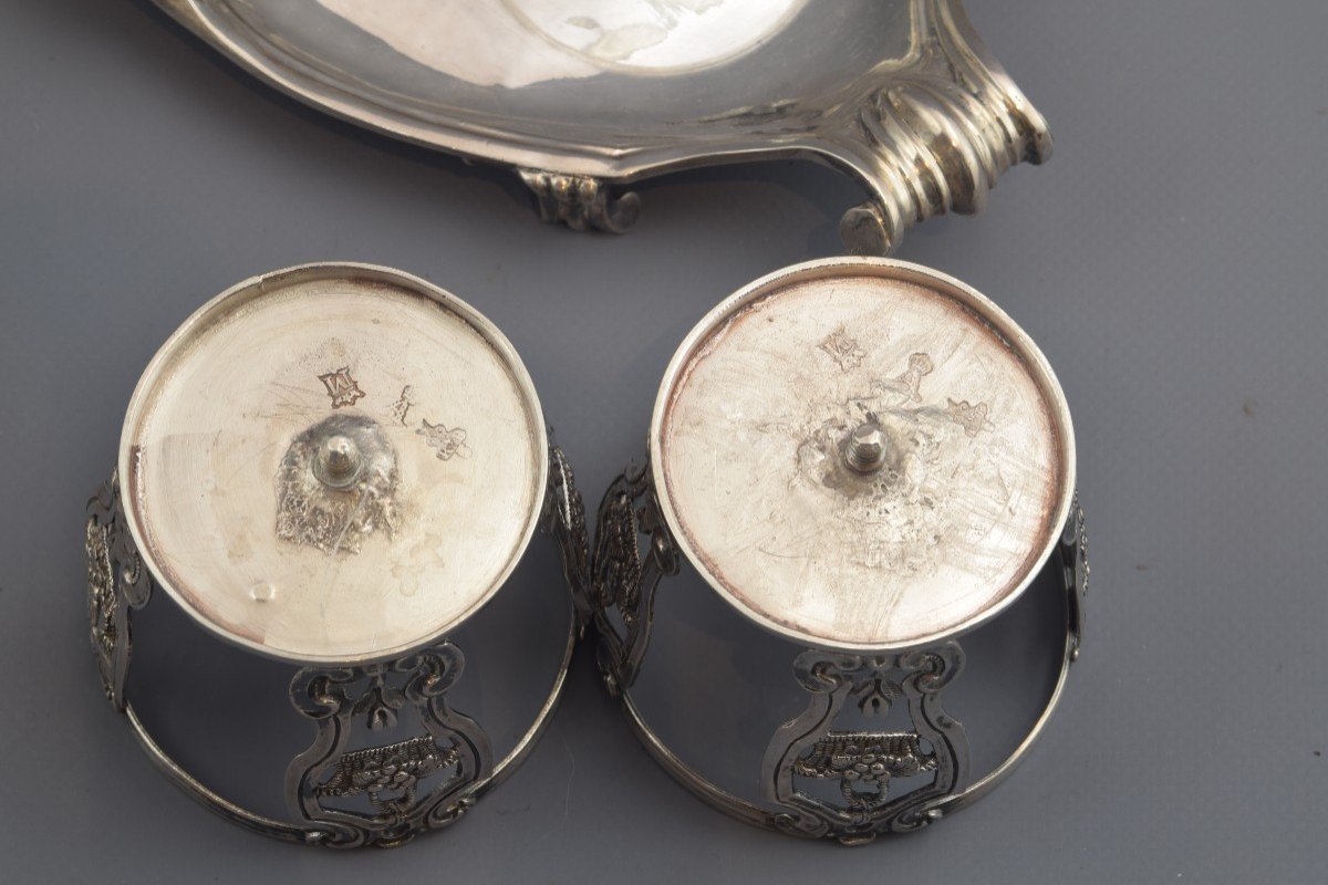 Ensemble De Burettes. Argent Et Verre. René-pierre Ferrier, Paris, 1775.  Marques Contrastées. -photo-1