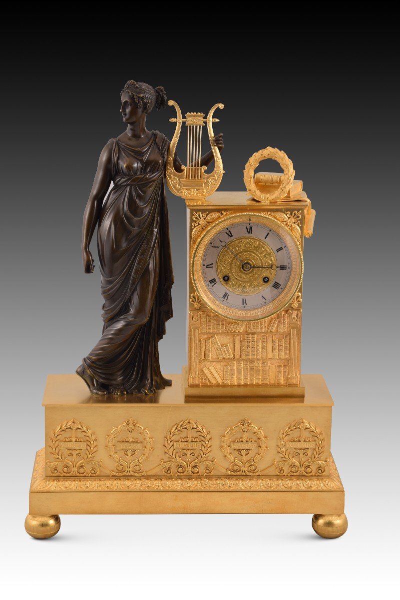 Table Clock With Muse And Writers. Blued And Gilded Bronze, Machine De Paris. France, 19th Century-photo-2