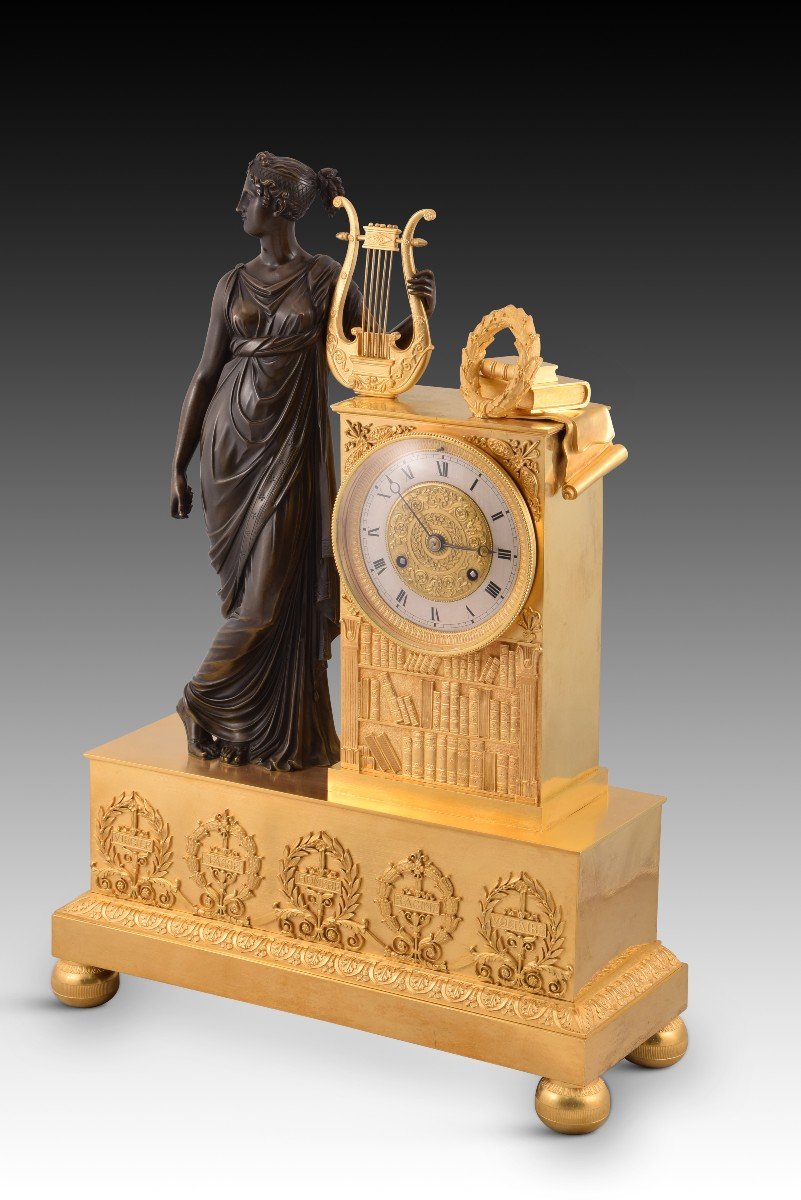 Table Clock With Muse And Writers. Blued And Gilded Bronze, Machine De Paris. France, 19th Century-photo-3