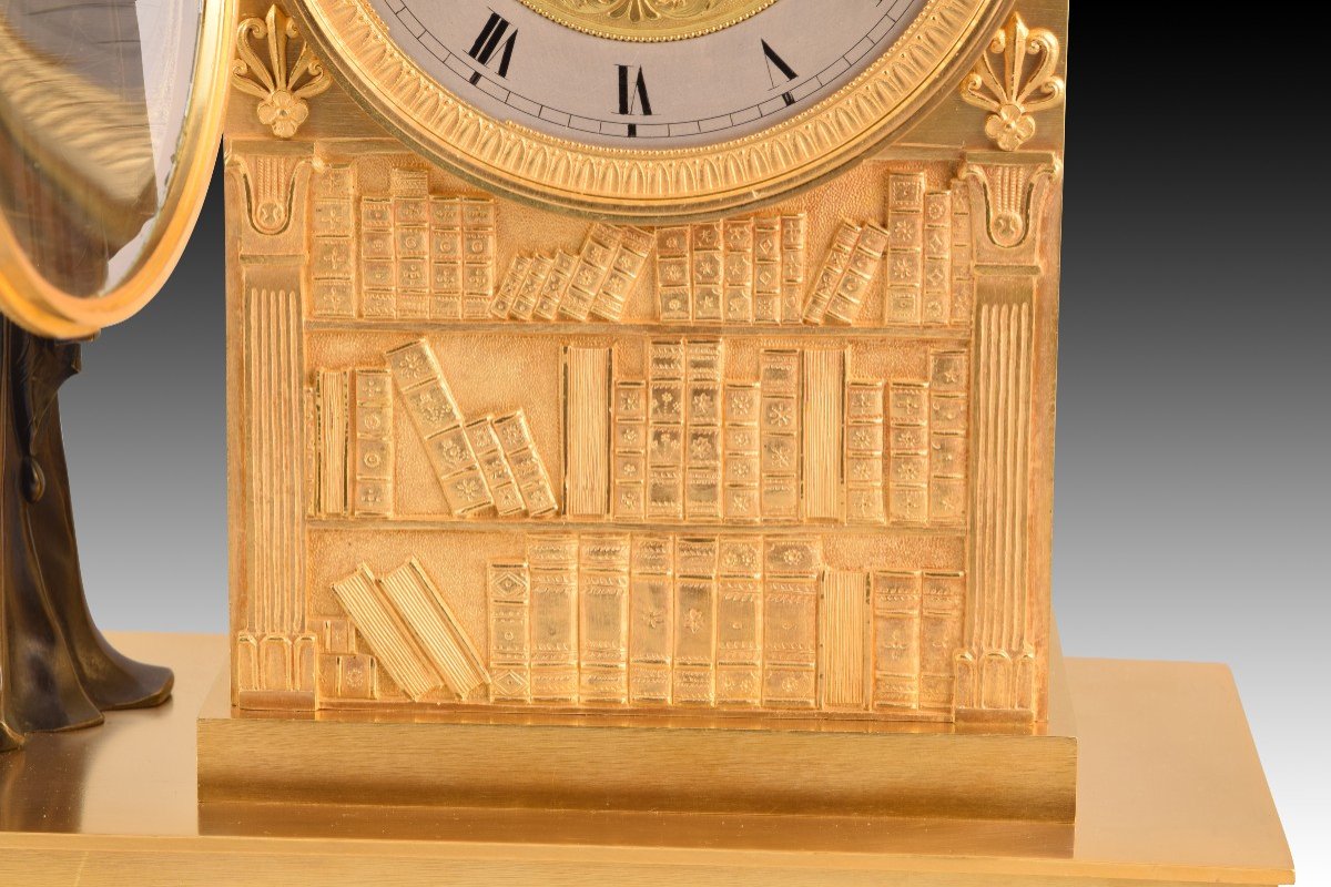 Table Clock With Muse And Writers. Blued And Gilded Bronze, Machine De Paris. France, 19th Century-photo-1