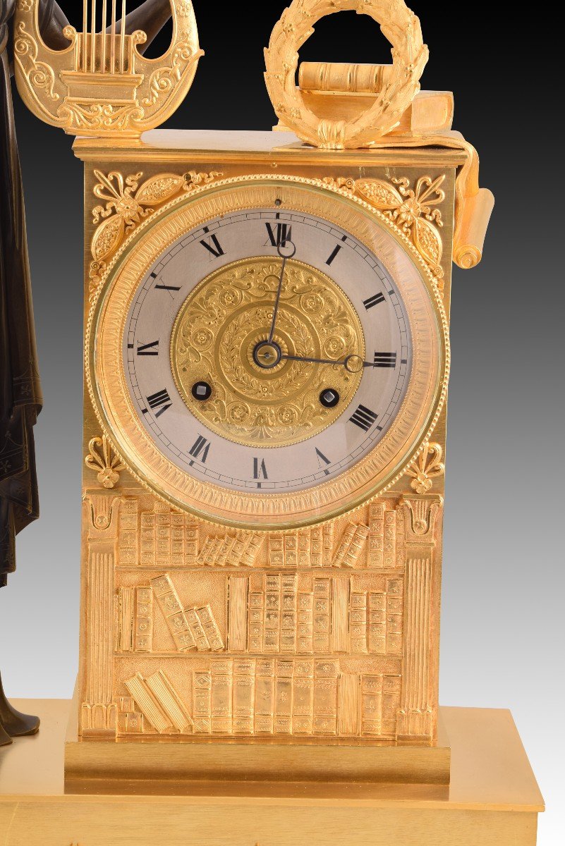 Table Clock With Muse And Writers. Blued And Gilded Bronze, Machine De Paris. France, 19th Century-photo-7