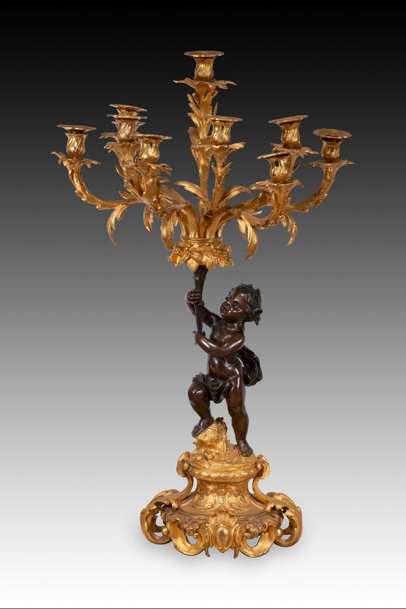 Pair Of Candlesticks. Gilt And Blued Bronze. France, 19th Century. -photo-2