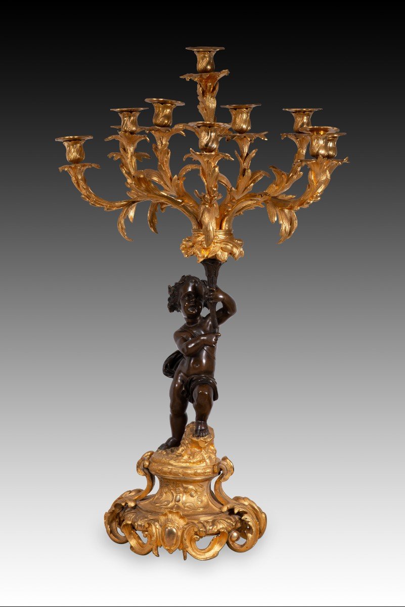 Pair Of Candlesticks. Gilt And Blued Bronze. France, 19th Century. -photo-3