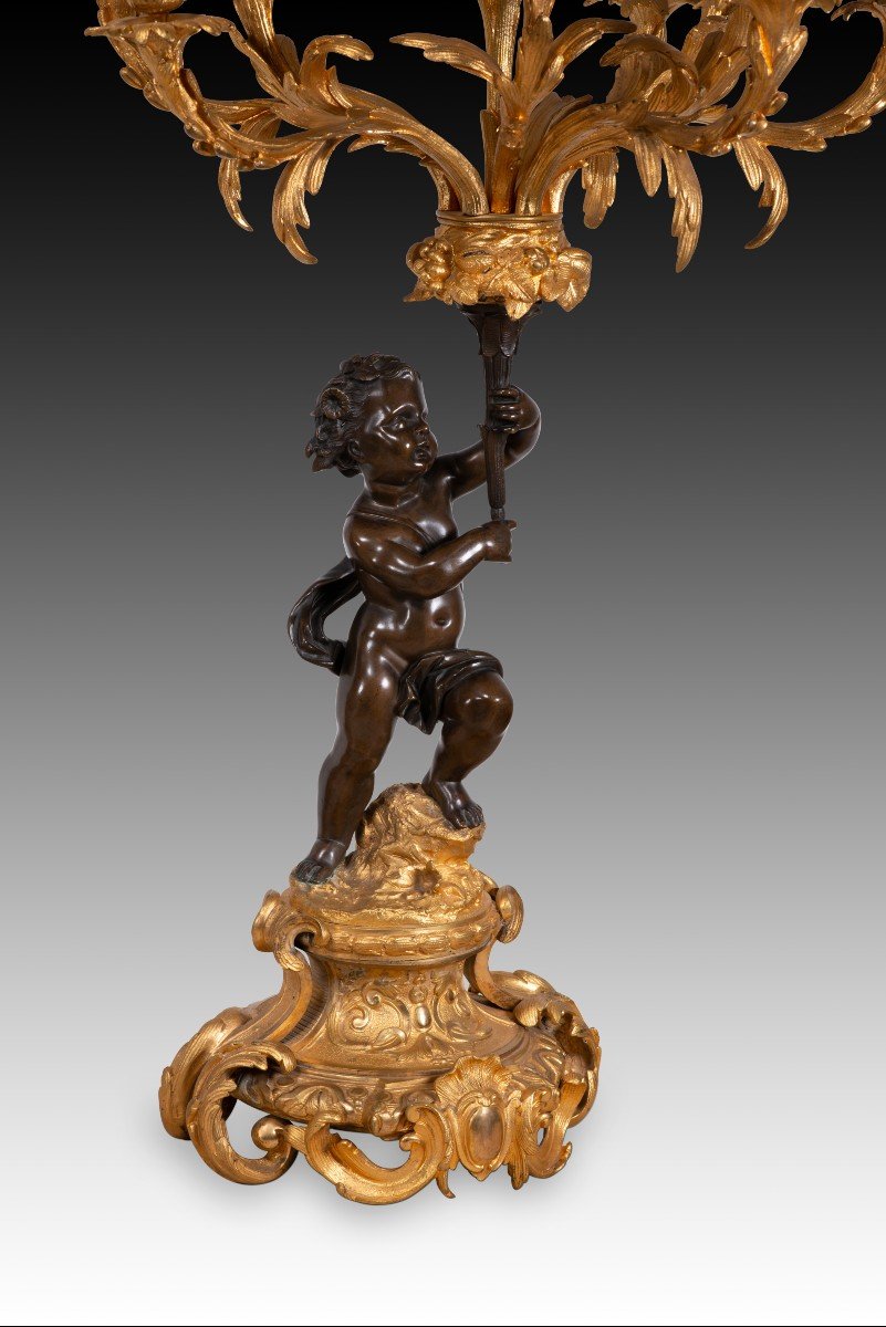 Pair Of Candlesticks. Gilt And Blued Bronze. France, 19th Century. -photo-4