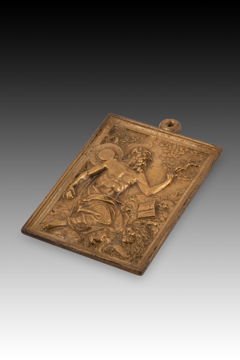 Devotional Plaque With Saint Jerome. Bronze. Spanish School, 16th Century. -photo-2