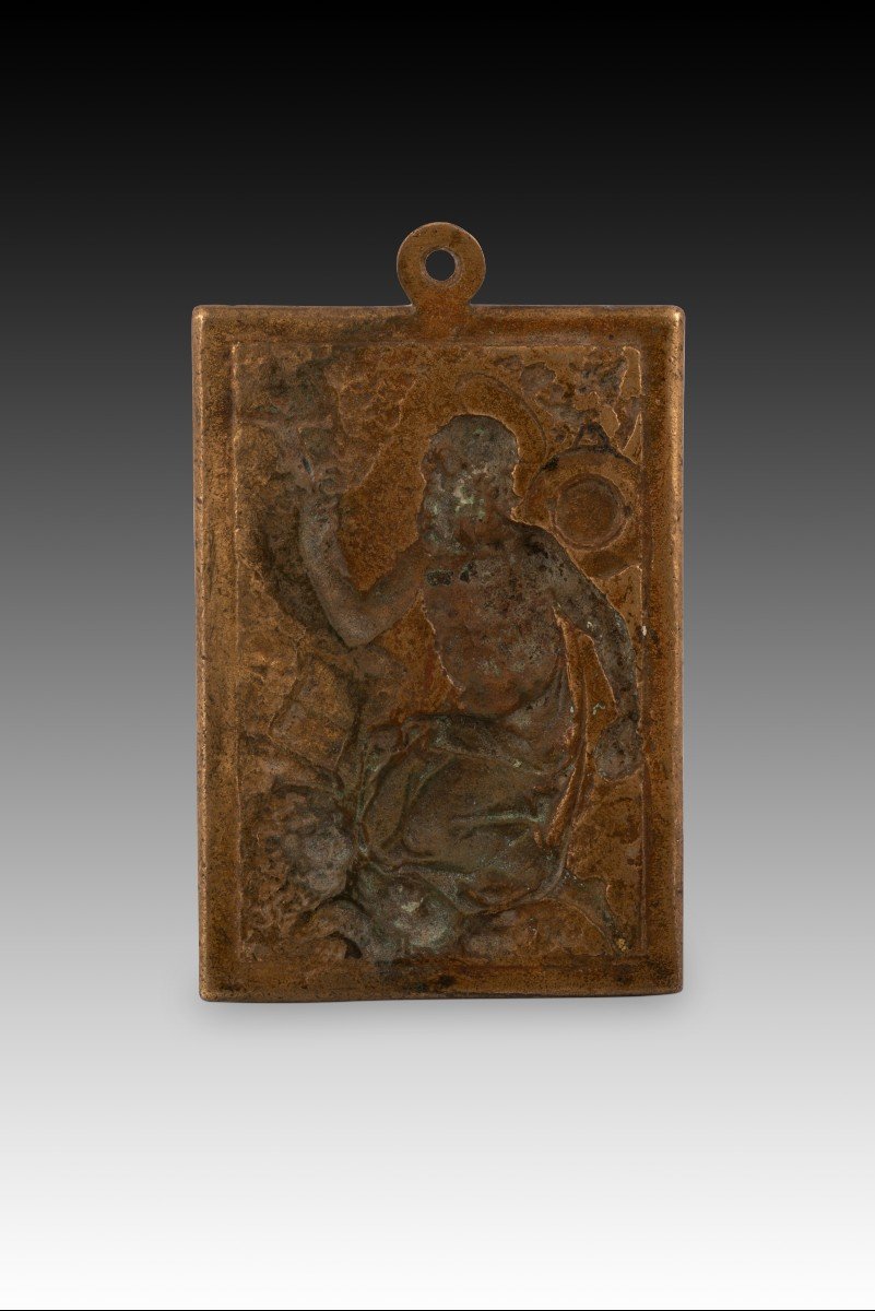 Devotional Plaque With Saint Jerome. Bronze. Spanish School, 16th Century. -photo-3