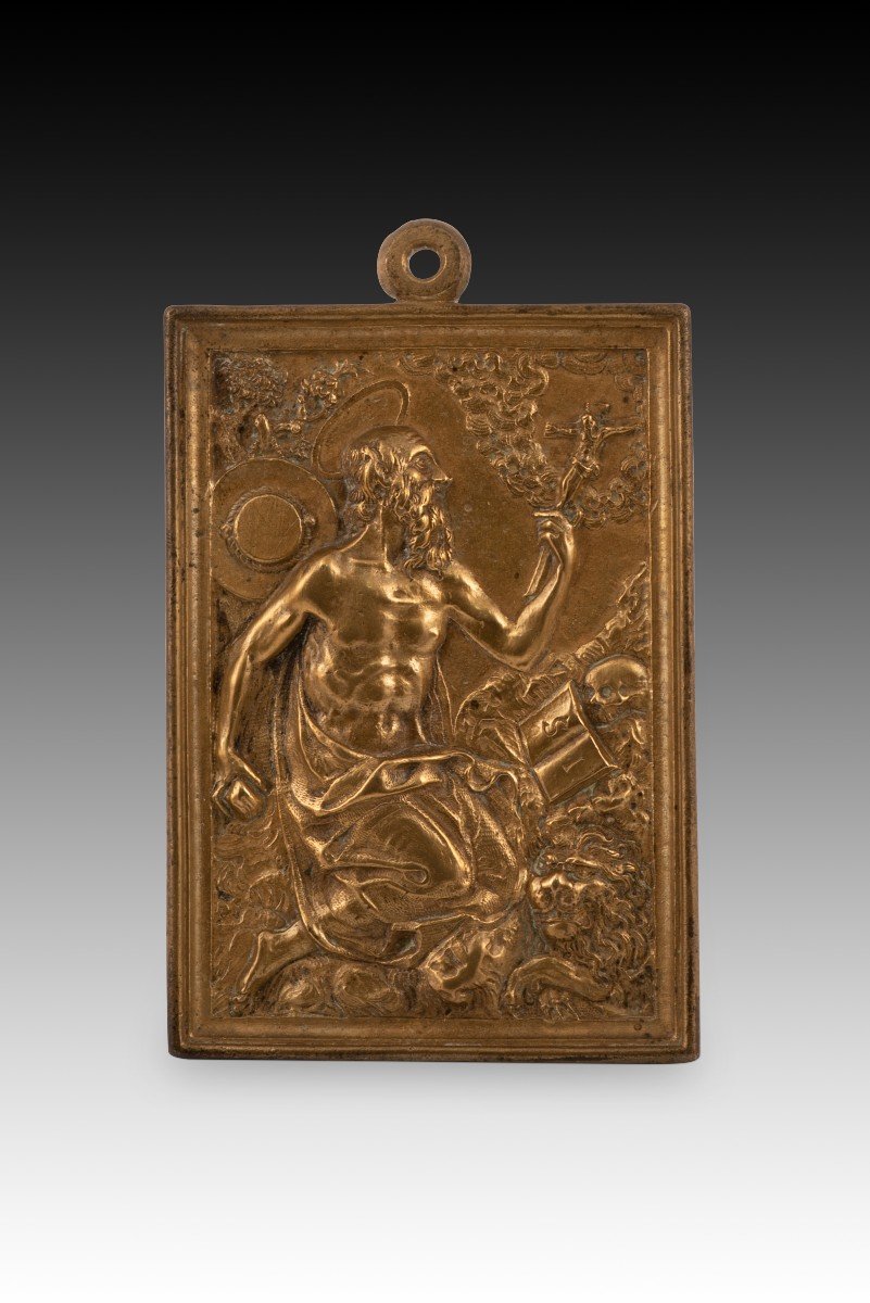 Devotional Plaque With Saint Jerome. Bronze. Spanish School, 16th Century. 