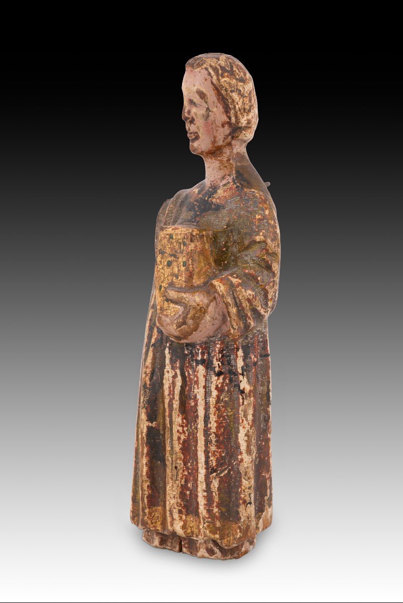 Young Man In Tunic. Carved And Polychrome Wood. Spanish School, 14th Century. -photo-2