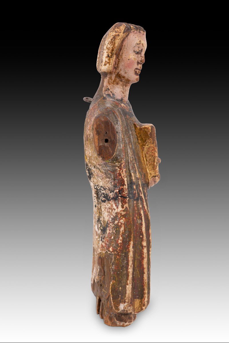 Young Man In Tunic. Carved And Polychrome Wood. Spanish School, 14th Century. -photo-3