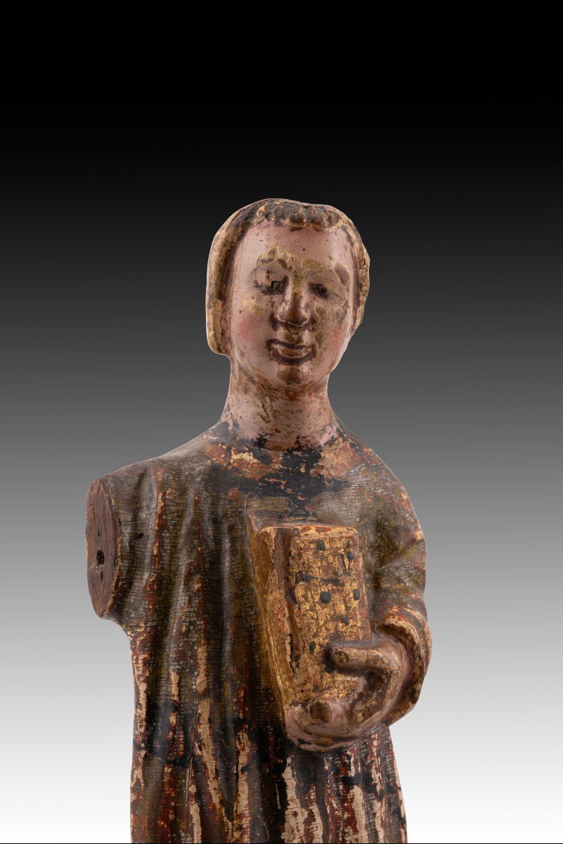 Young Man In Tunic. Carved And Polychrome Wood. Spanish School, 14th Century. -photo-1