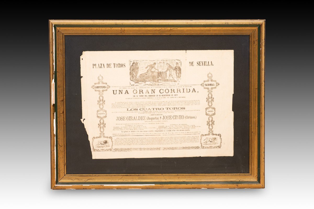 Poster, Bullring Of Seville. Printed Paper, Framed. Seville, 1877.  