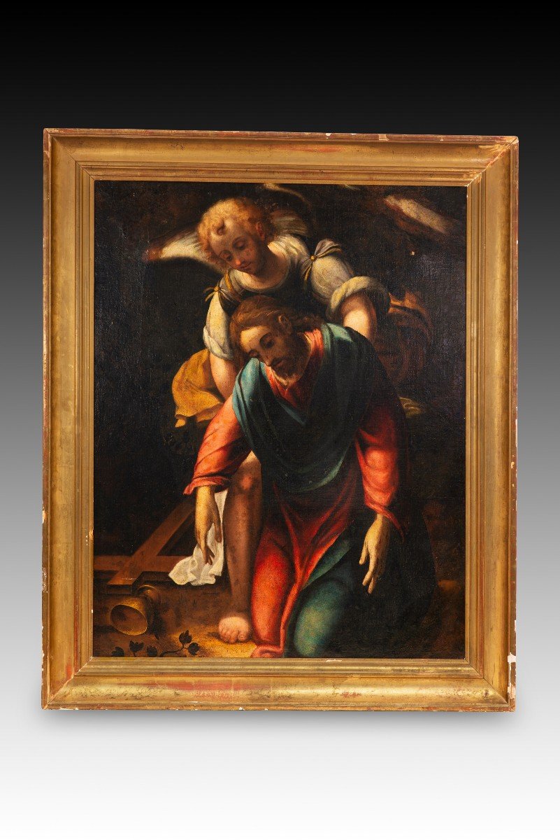 Christ With Angel. Oil On Canvas. 18th Century.  