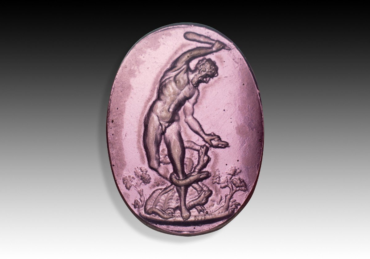 Cameo Or Intaglio, Hercules Against The Hydra Of Lerna. Glass. Probably Italy, 19th Century. 